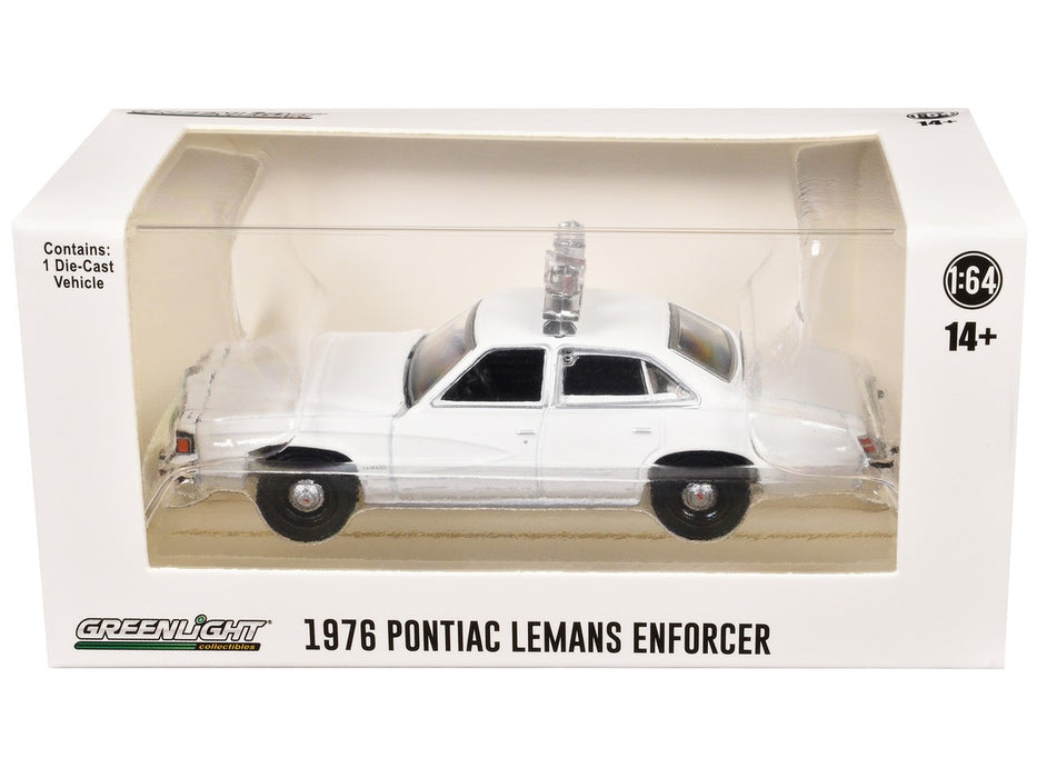 Police - 1977-76 Pontiac LeMans Enforcer with Light Bar and Push Bar in White - Hobby Exclusive - 1/64 Greenlight - 43014 B