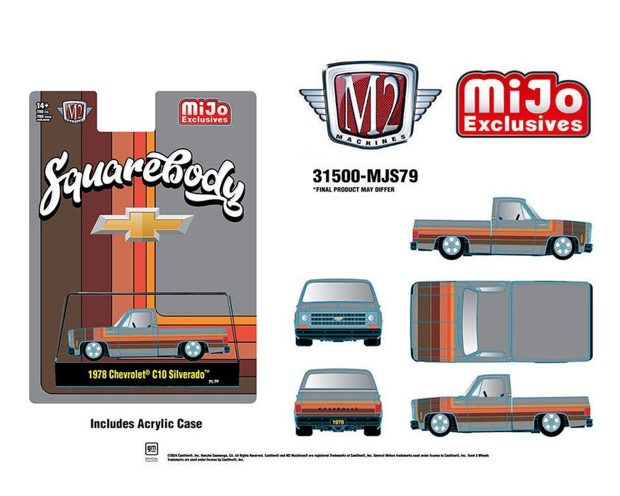 1978 Chevrolet C10 Silverado Squarebody Pickup Truck - Cool Grey - MiJo Exclusives - M2 Machine - 1:64 - 31500-MJS79