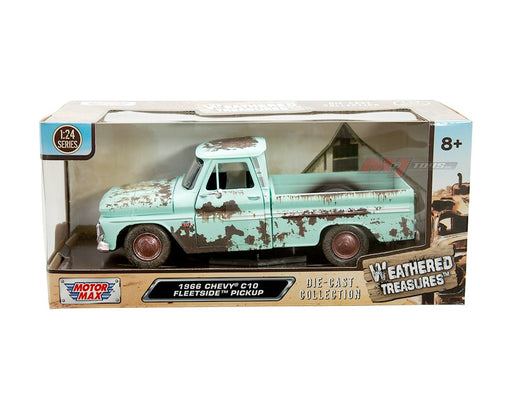 1966 Chevrolet C10 Fleetside Pickup - Light Green with Rust - Weathered Treasures - Motormax 1-24 - 79073 LTGRN