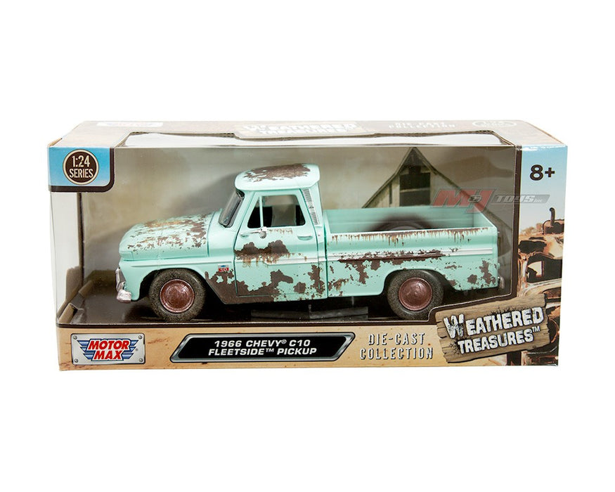 1966 Chevrolet C10 Fleetside Pickup - Light Green with Rust - Weathered Treasures - Motormax 1-24 - 79073 LTGRN