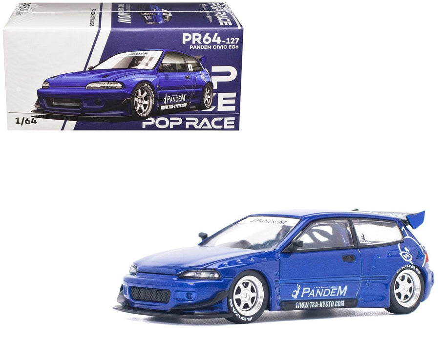 PANDEM CIVIC EG6 v1.5 METALLIC BLUE - Pop Race 1:64 - PR640127 -  Passion Diecast 
