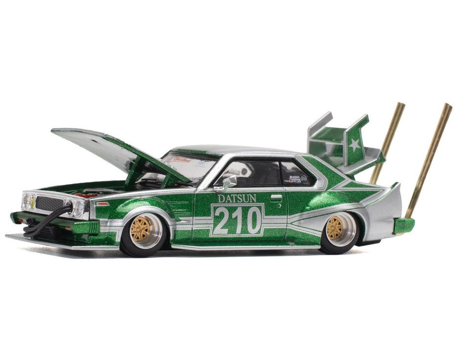 SKYLINE C210 KAIDO RACER (BOSOZOKU STYLE) - SILVER/GREEN - Pop Race 1:64 - PR640061 -  Passion Diecast 