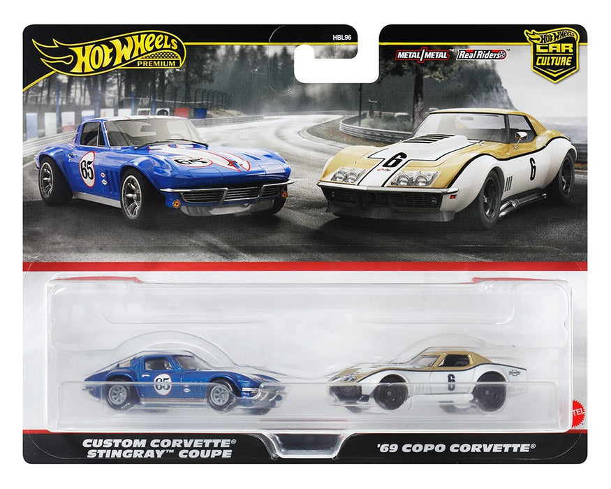Car Culture 2 Pack Custom Corvette Stingray Coupe & 69 COPO Corvette - Hot Wheels 1:64 - HRR80-956N - Passion Diecast