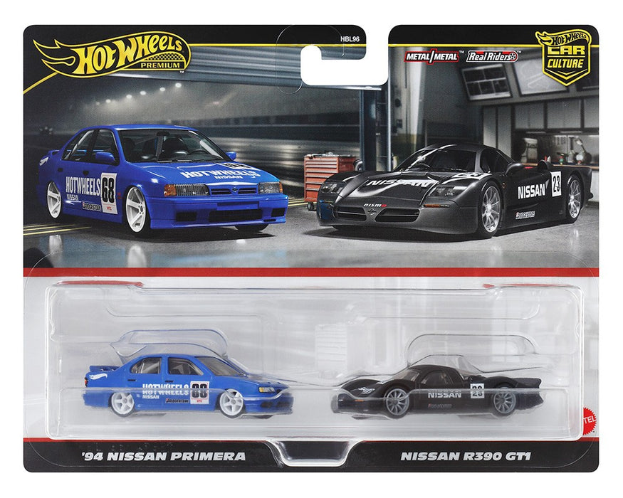 Car Culture 2 Pack 1994 Nissan Primera & Nissan R390 GT1 - Hot Wheels 1:64 - HRR74-956N - Passion Diecast