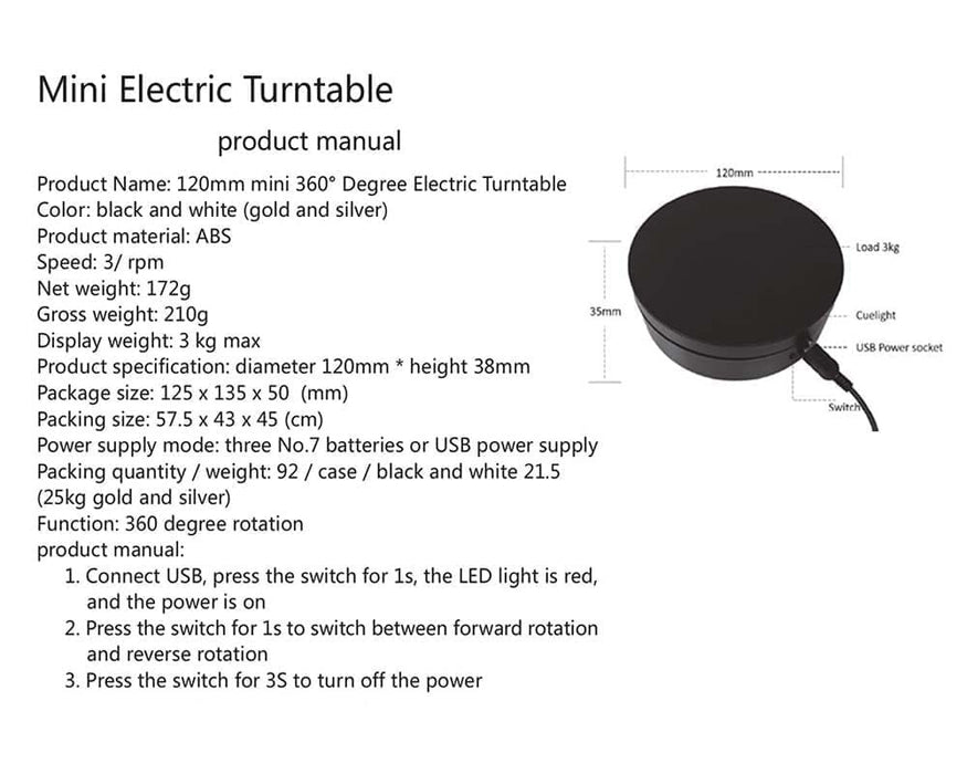 Mini Turntable Rotating Display Stand 4.75" with White Base for 1/64 Scale Model Cars - E12-WH