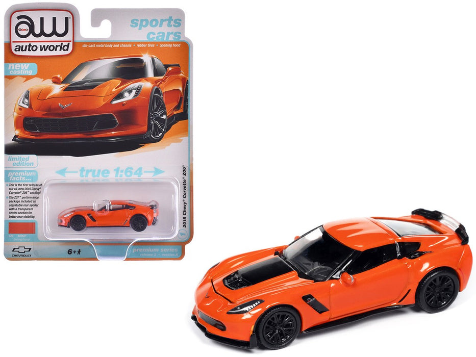 2019 Chevrolet Corvette Z06 with Z07 Performance Package in Sebring Orange - Auto World - 1/64 - AWSP165 A