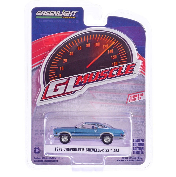 1973 Chevrolet Chevelle SS 454 Light Blue Matallic & Silver - GreenLight Muscle Series 29 - 1/64 Greenlight - 13360 D