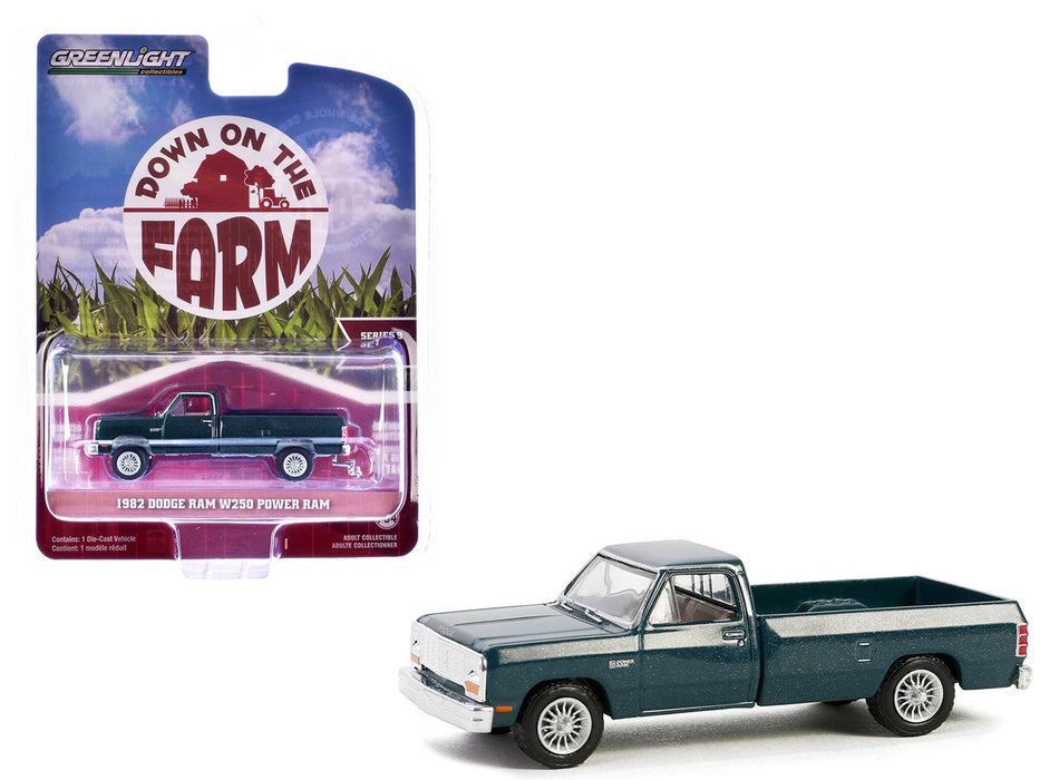 1982 Dodge Ram W250 Power Ram in Medium Seaspray Green - Down on the Farm Series 9 - 1/64 Greenlight - 448090 B