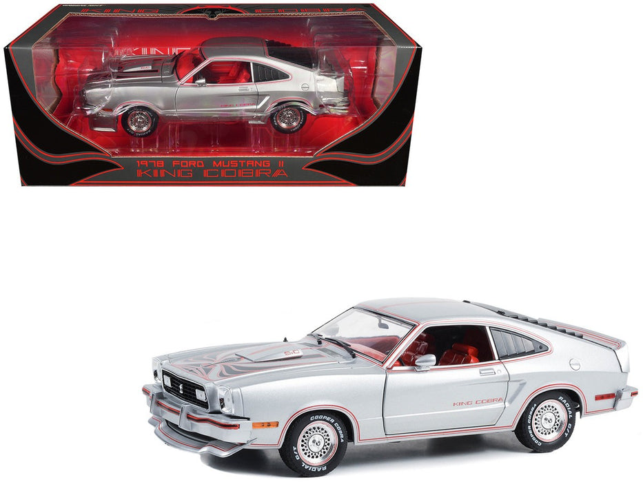 1978 Ford Mustang II King Cobra in Silver Metallic with Red and Black Stripes - 1/18  Greenlight - 13670 Passion Diecast