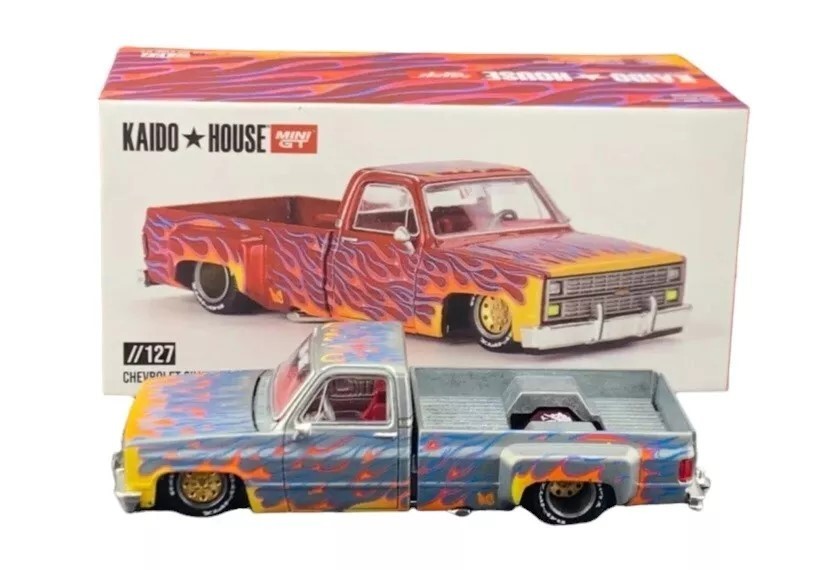 CHASE CAR Kaido★House - Chevrolet Silverado Dually on Fire V1 - Mini GT - Mijo Exclusives - 1/64 - KHMG127GR Passion Diecast