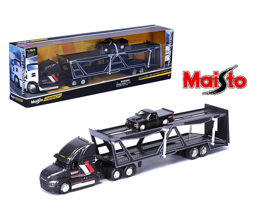 Mack Anthem and 1993 Chevrolet 454 SS Pickup - Black - Design Transporters - Maisto 1/64 - 11454 BK - Passion Diecast 
