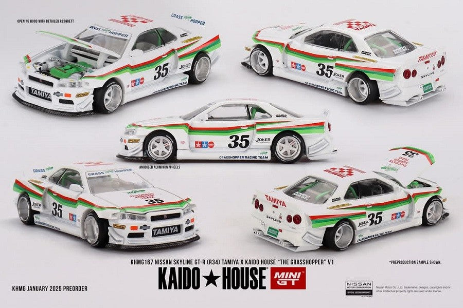 Nissan Skyline GT-R (R34) TAMIYA x KAIDO HOUSE The GRASSHOPPER V1 - Mini GT - Mijo Exclusives - 1/64 - KHMG167 Passion Diecast