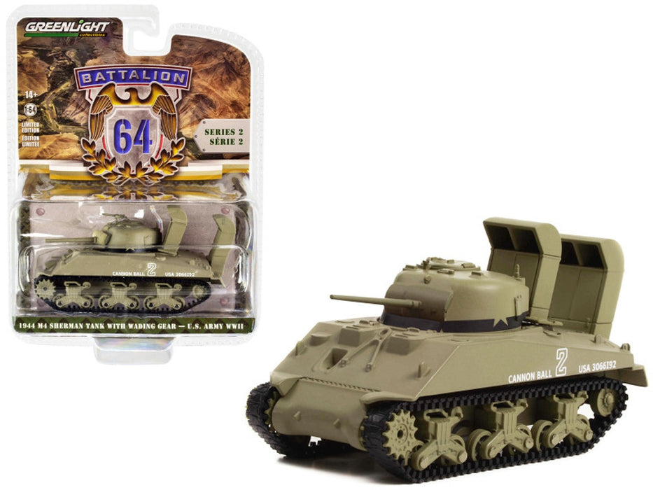 Cannon Ball - Utah Beach, Normandy - 1944 M4 Sherman Tank Deep Wading Gear - Battalion 64 Series 2 -1/64 Greenlight - 61020 B