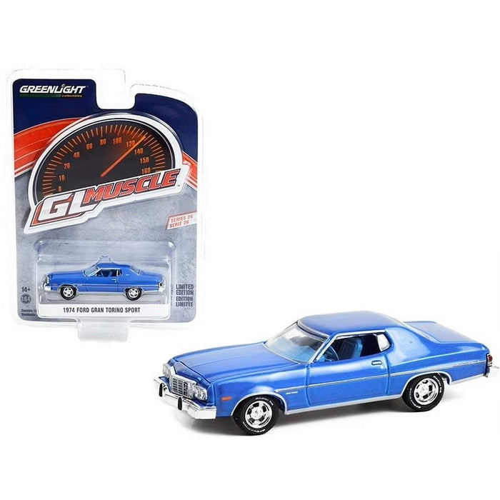 1974 Ford Gran Torino Sport 2-Door Hardtop - Medium Blue Metallic - GL Muscle Series 26 - 1-64 Greenlight - 13310 B