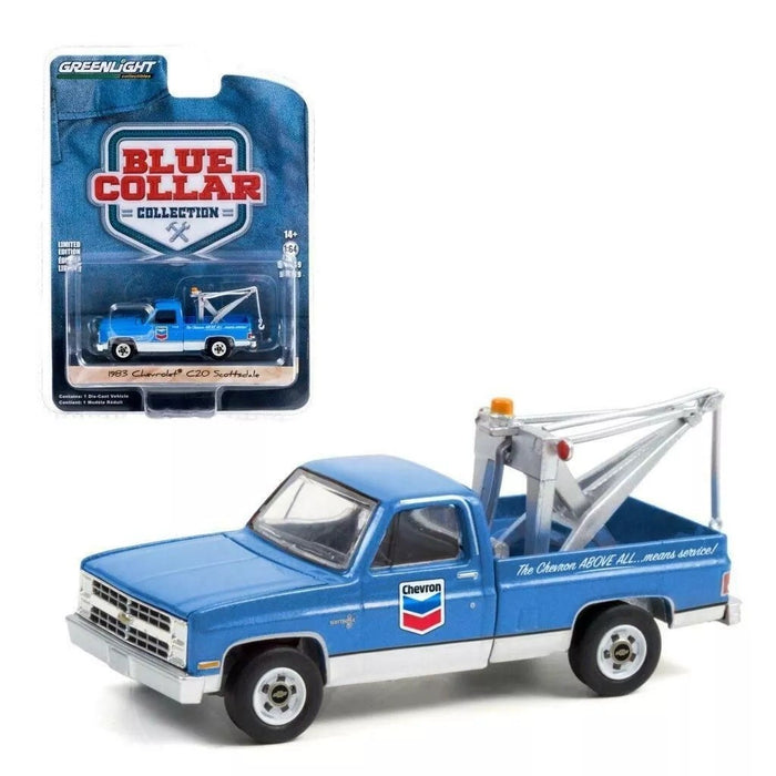 1983 Chevrolet C20 Scottsdale with Drop-In Tow Hook - Chevron - Blue Collar Collection 9 - Greenlight 1/64 -  35200 D