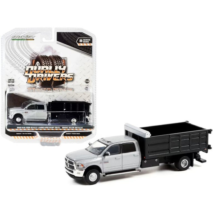 2018 Ram 3500 Dually Landscaper Dump Truck in Bright Silver Metallic - Dually Drivers 8 - Greenlight 1-64 - 46080 E