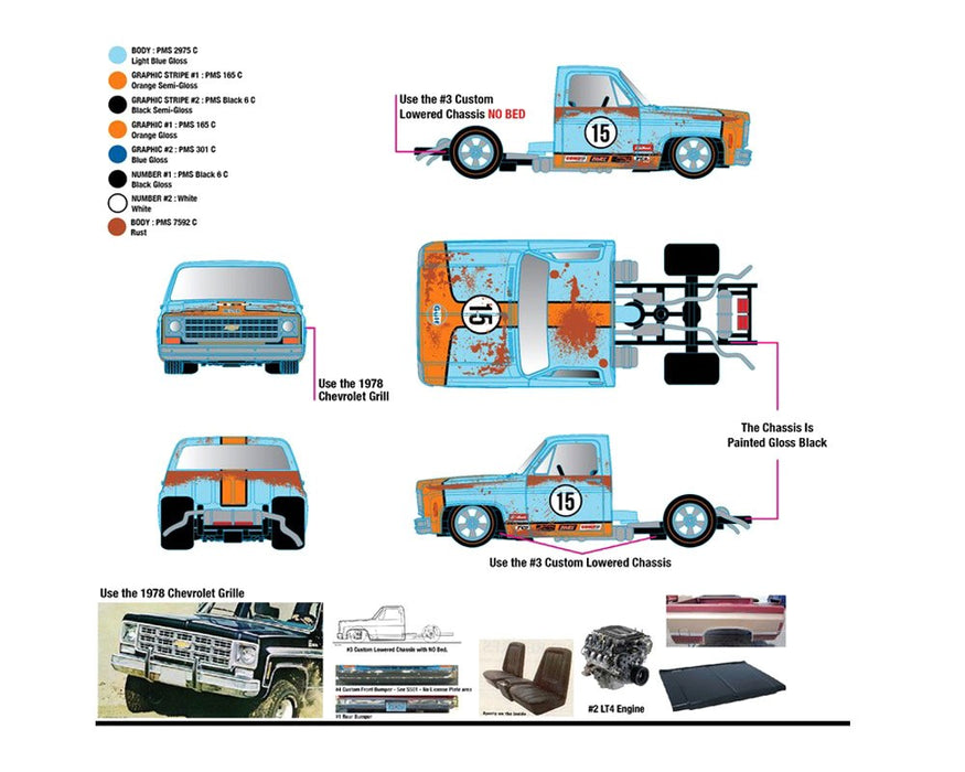 1973 Chevrolet C30 Wedge Truck & 1978 Chevrolet Silverado 10 Bedless Gulf Livery - M2 Machine - 1:64 - 39200-MJS07