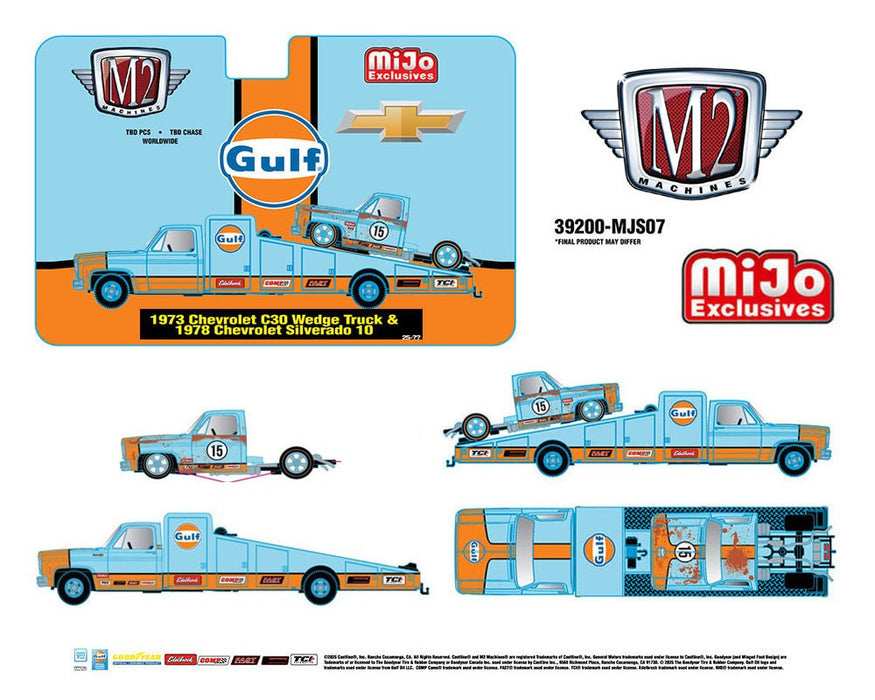 1973 Chevrolet C30 Wedge Truck & 1978 Chevrolet Silverado 10 Bedless Gulf Livery - M2 Machine - 1:64 - 39200-MJS07