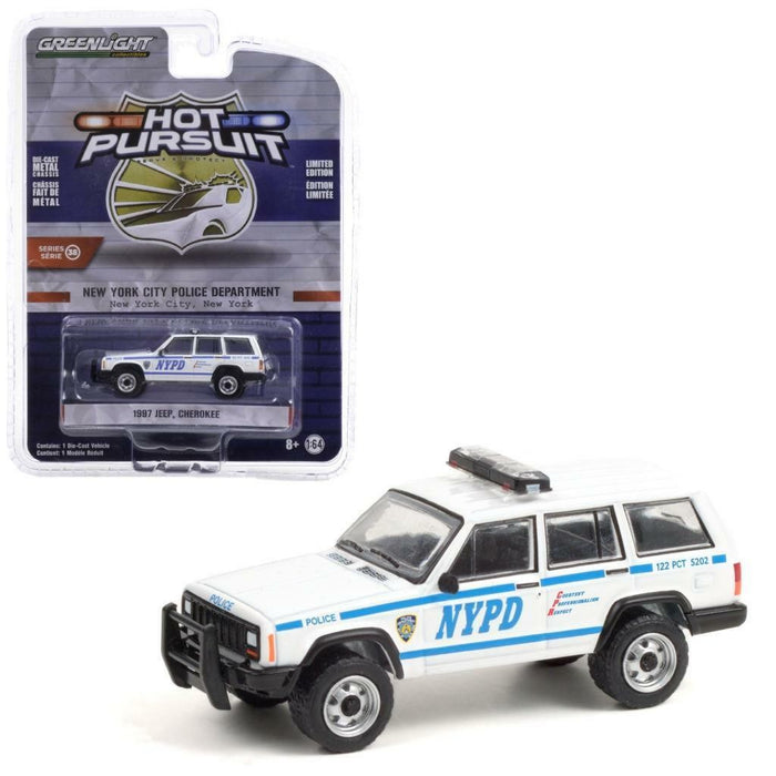 1997 Jeep Cherokee New York City Police Dept (NYPD) -  Hot Pursuit Series 38 -  1-64 Greenlight - 42960 C -  Passion Diecast