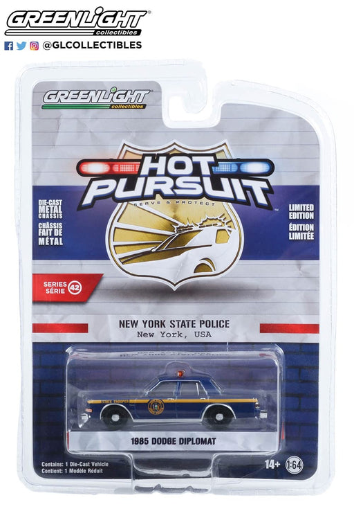 New York State Police State Trooper - 1985 Dodge Diplomat - Hot Pursuit Series 42 -1/64 Greenlight - 43000 A
