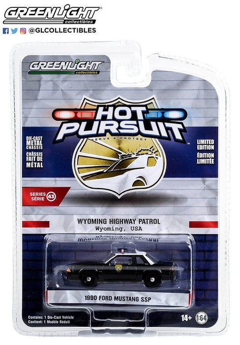 Wyoming Highway Patrol - 1990 Ford Mustang SSP - Hot Pursuit Series 43 -1/64 Greenlight - 43010 C