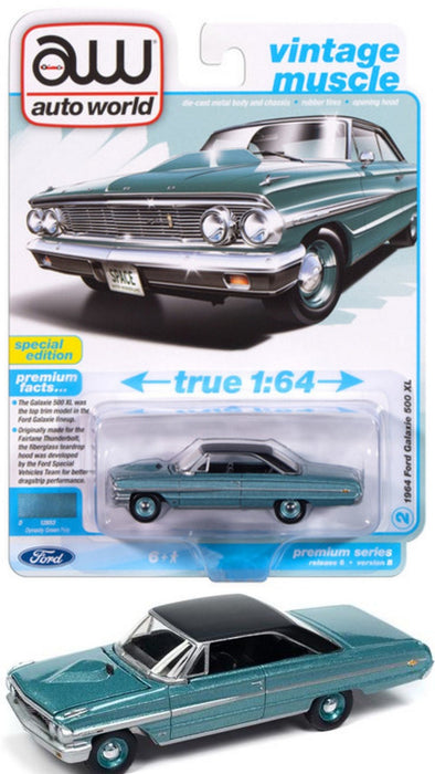 1964 Ford Galaxie 500XL in Dynasty Green with Black Roof - Auto World - 1/64 - AWSP174 B