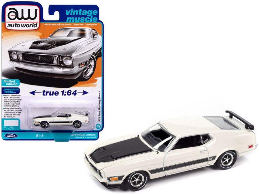 1973 Ford Mustang Mach 1 in Pearl White - Auto World - 1/64 - AWSP173 B