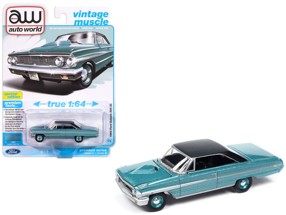 1964 Ford Galaxie 500XL in Dynasty Green with Black Roof - Auto World - 1/64 - AWSP174 B