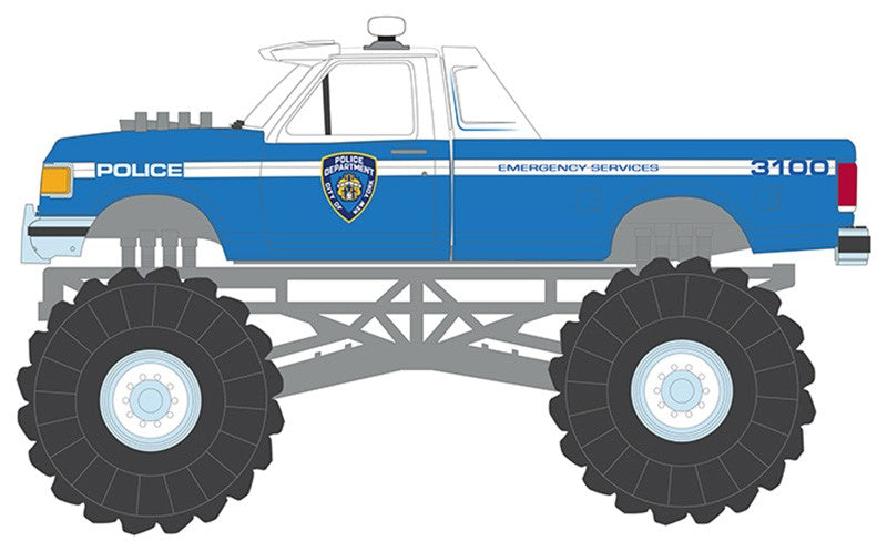 NYPD - 1990 Ford F-350 Monster Truck - Kings of Crunch - Edition Hot Pursuit - 1/64 Greenlight - 49170 E