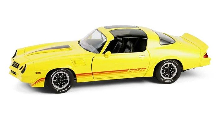 1980 Chevrolet Camaro Z/28 with T-Tops in Bright Yellow with Red Tri Color Stripes - 1/18 - Greenlight - 13690