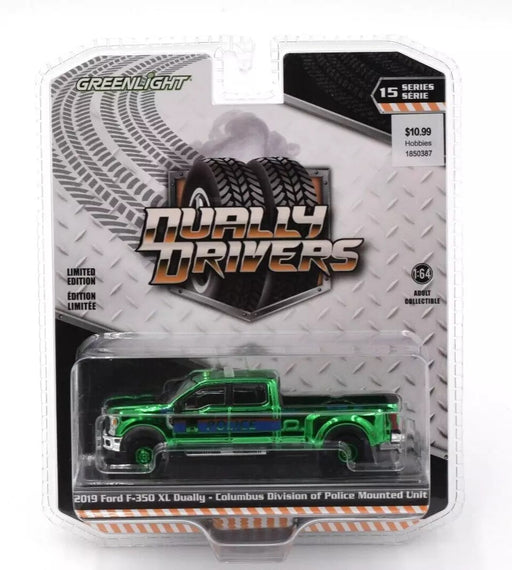 (Green machine) Columbus Division Police Mounted- 2019 Ford F-350 XL - Dually Drivers Series 15 - 1/64 Greenlight - 46150 EGR