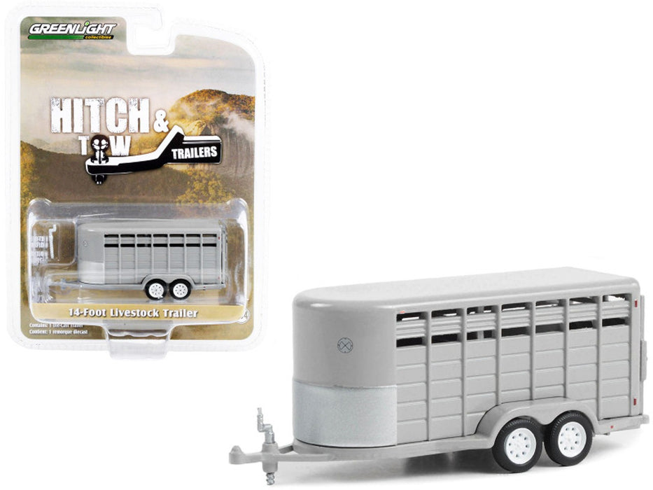 14' Livestock Trailer in Gray - Hitch & Tow Trailers - Hobby Exclusive - 1/64 Greenlight - 30424 Passion Diecast