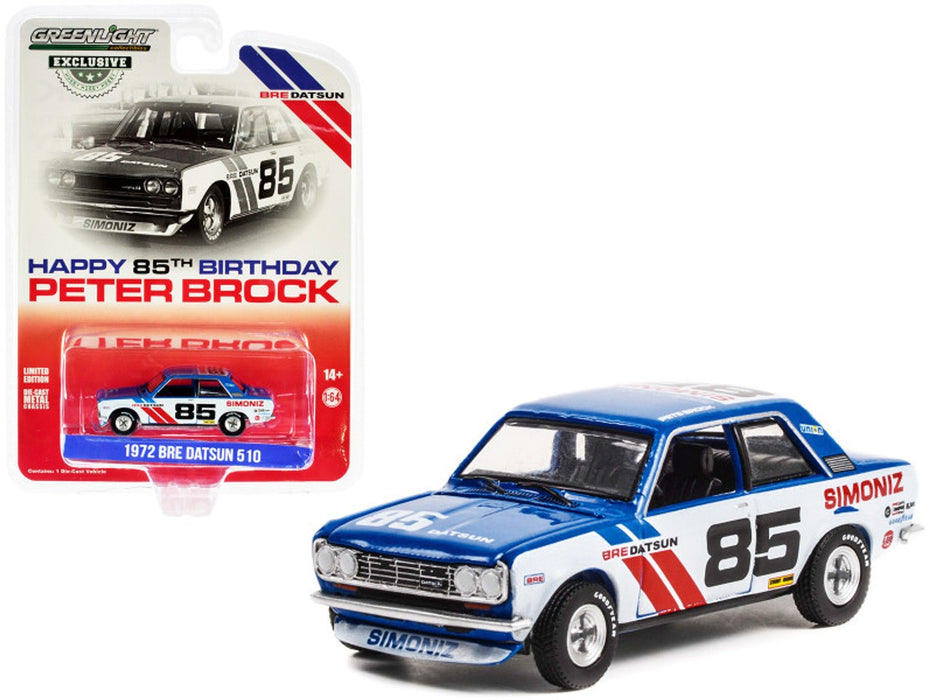 Happy 85th Birthday Peter Brock - 1972 Datsun 510 No.85 Brock Racing Enterprises - Hobby Exclusive - 1/64 Greenlight - 30341