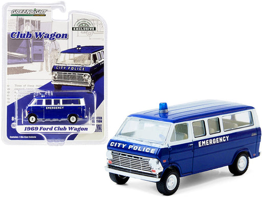 1969 Ford Club Wagon - City Police Emergency  - greenlight 1/64  Hobby Exclusive - 30209  - Passion Diecast 