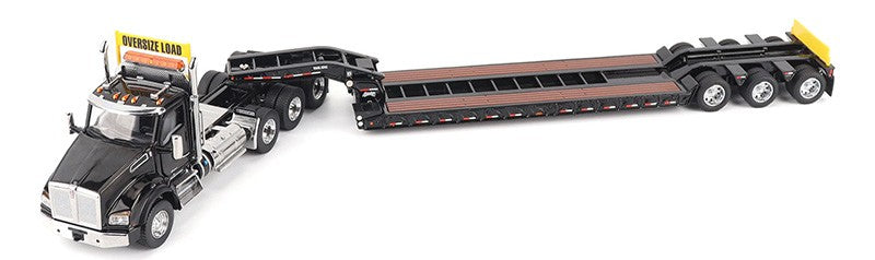 Kenworth T880 Daycab Tridem Tractor in Black with Trail King TK120 HDG Lowboy Trailer - Diecast Master - 1/50 - 71134