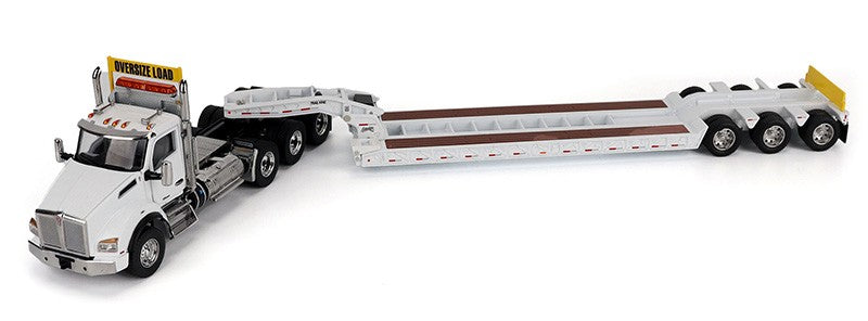 Kenworth T880 Daycab Tridem Tractor in White with Trail King TK120 HDG Lowboy Trailer - Diecast Master - 1/50 - 71139