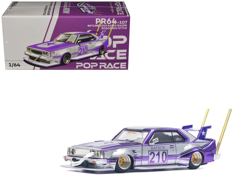 SKYLINE C210 KAIDO RACER (BOSOZOKU STYLE) PURPLE CHROME/SILVER - Pop Race 1:64 - PR640107 -  Passion Diecast 