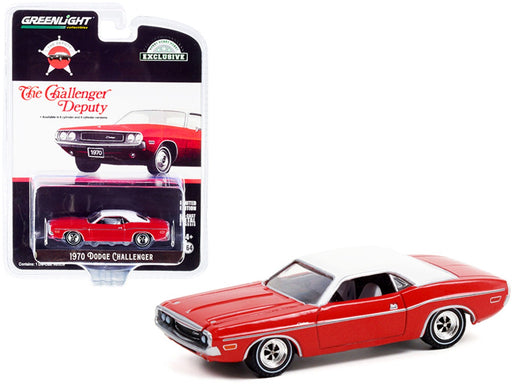 The Challenger Deputy - 1970 Dodge Challenger in Bright Red with White Roof - Hobby Exclusive - 1/64 Greenlight - 30313