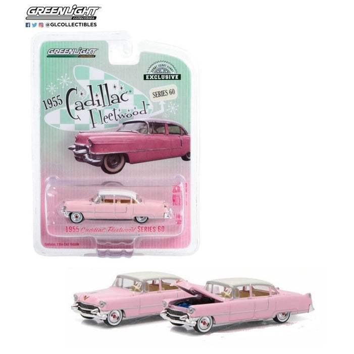 1955 Cadillac Fleetwood Series 60 in Pink with White Roof - Hobby Exclusive - 1/64 Greenlight - 30396