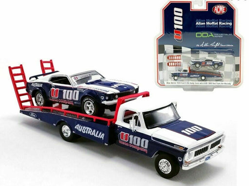 ALLAN MOFFAT - U100 - FORD F-350 RAMP TRUCK WITH U100 1969 FORD TRANS AM MUSTANG  - Acme 1/64 -  51342