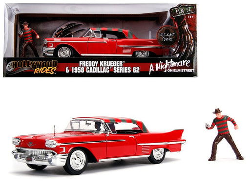 1958 Cadillac Series 62 with Freddy Krueger Figure - A Nightmare On Elm Street  -  Jada 1/24 -31102  -  Passion Diecast