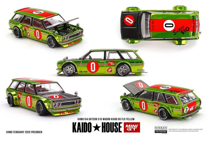 DATSUN 510 WAGON KAIDO 0G FLO YELLOW - Mini GT - Mijo Exclusives - 1/64 - KHMG164 Passion Diecast