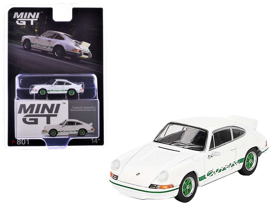 Porsche 911 Carrera RS 2.7 Grand Prix White with Green Livery - Mini GT - 1:64 - MGT00801 Passion Diecast