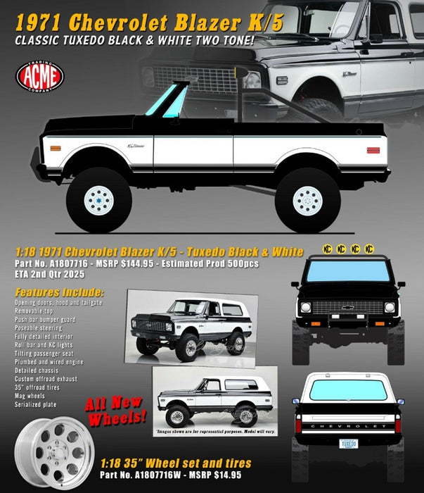 1971 Chevrolet Blazer K5 in Classic Tuxedo Black & White Two Tone - Production 500 - ACME - 1/18 - A1807716