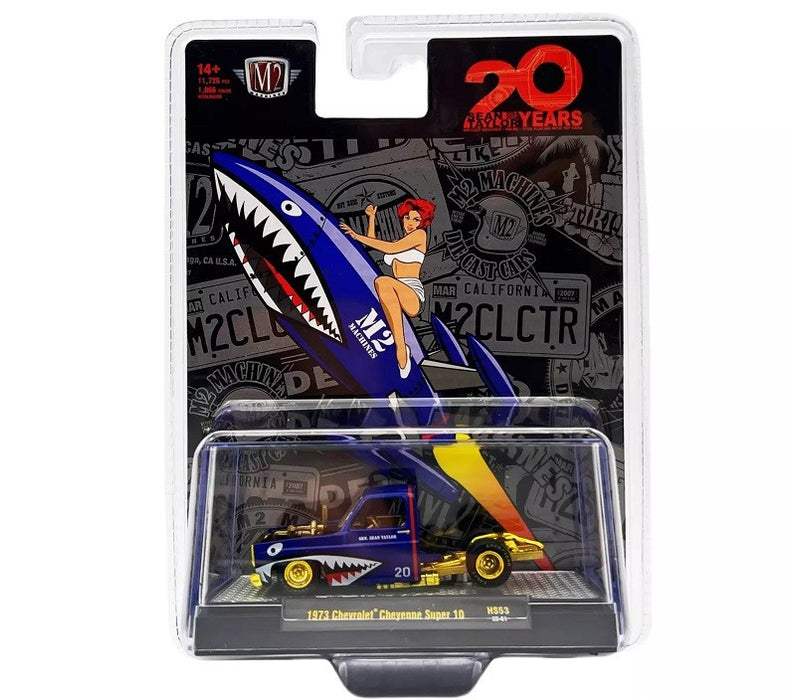 CHASE CAR 1973 Chevrolet Cheyenne Super 10 Bedless Truck - Blue - Hobby Exclusive - M2 Machine - 1:64 - 31500-HS53GR