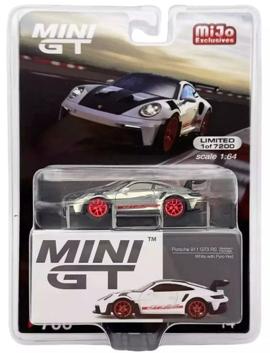 CHASE CAR Porsche 911 (992) GT3 RS Weissach Package White with Pyro Red - Mini GT - 1:64 - MGT00706GR
