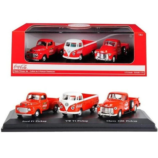 Coca Cola  Classic Pickups Gift Set of 3 -Chevy pickup, Ford pickup and VW  T1 pickup/  Motorcity Classics/1/72 -472100