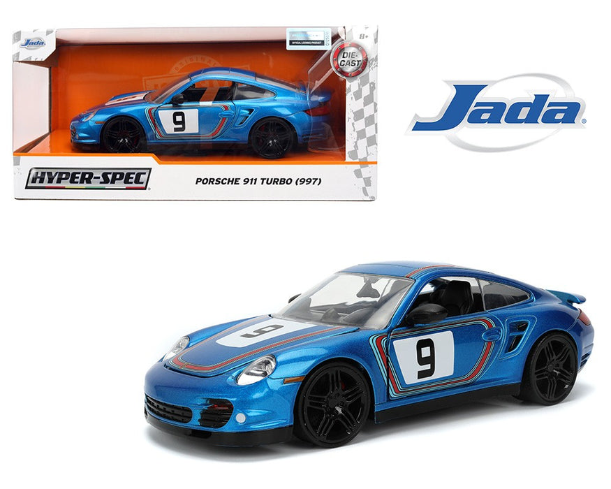 Porsche 911 Turbo (997) No.9 - Blue - Hyper-Spec - Jada 1/24 - 36372 - Passion Diecast 