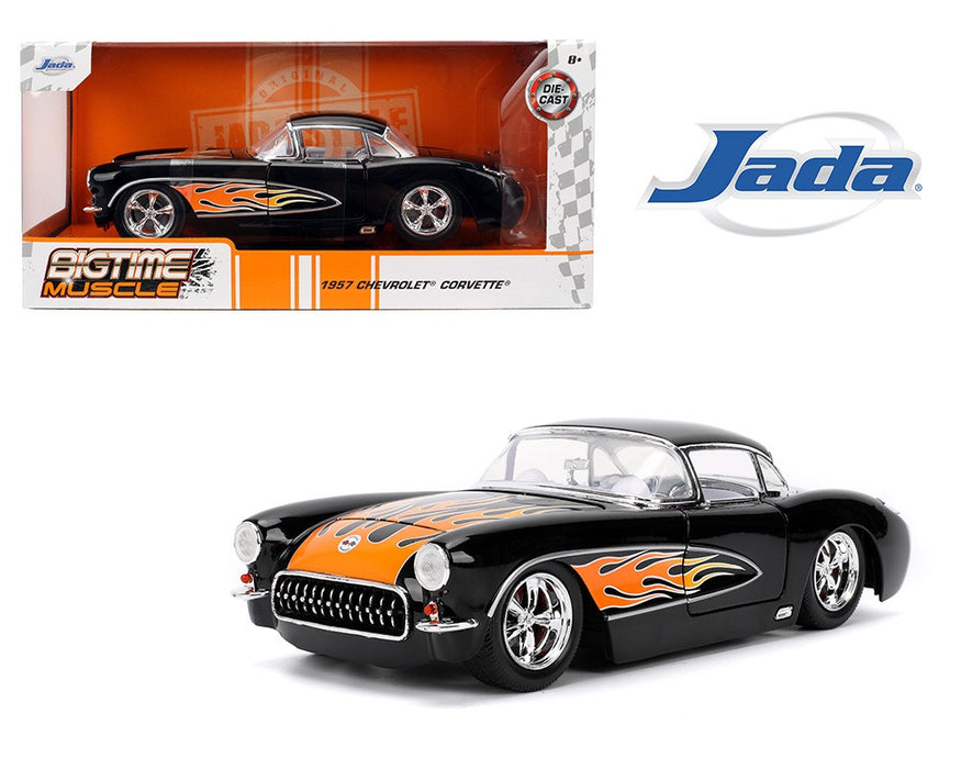 1957 Chevrolet Corvette - Black with Flames - Bigtime Muscle - Jada 1/24 - 36300 - Passion Diecast 