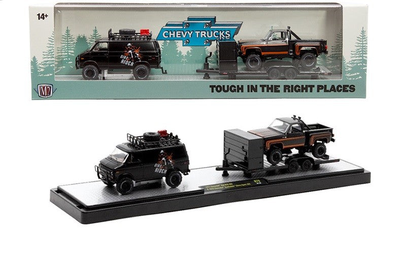 Dirt Rider-themed 1971 Chevy Van paired with a 1978 Chevy Scottsdale 4×4 - M2 1/64 - 36000-79 C
